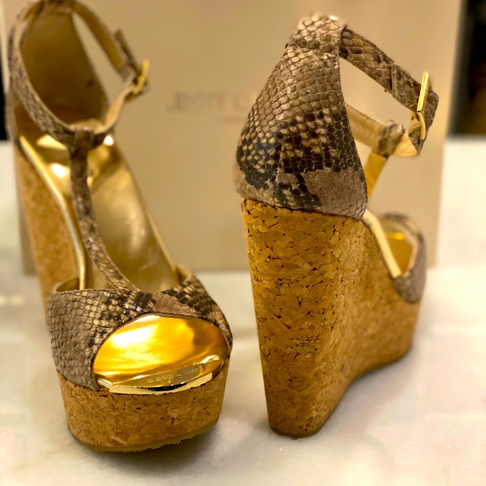 Jimmy Choo Snake Skin Platform Wedge Sandals